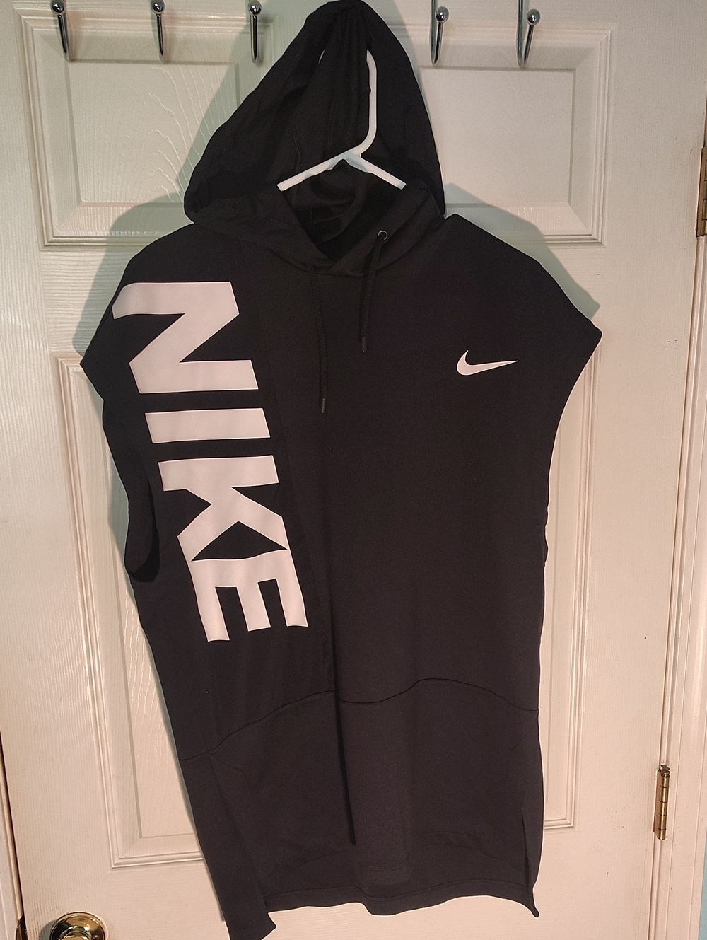 Nike Dri-fit PX 2.0 Black Sleeveless Hoodie with White Swoosh and Side Logo